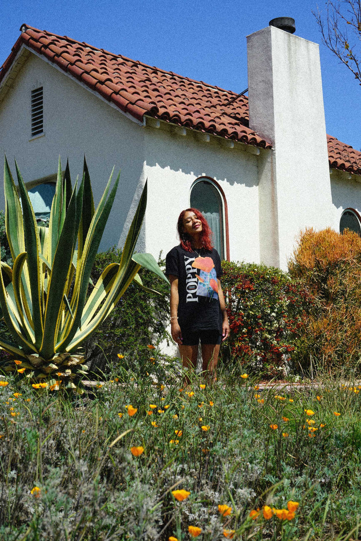 Oversized graphic tees: California poppy vintage-inspired band t-shirt, Eschscholzia californica